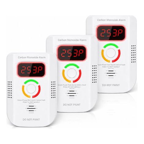 CO-Alarm,3er-Pack Kohlenmonoxid-Detektoren,tragbarer Kohlenmonoxid-Detektor mit digitaler LED-Anzeige,inklusive Test- und Stummschalttaste (1/5)