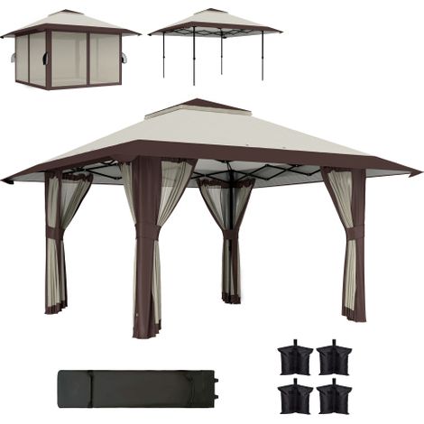 Pavillon 4x4m Wasserdicht Höhenverstellbar Pop-up Faltpavillon mit Netzwänden UV 50+ Faltbar Partyzelt Gartenzelt mit Tragetasche Sandsäcke Gartenpavillon für Camping Garten Festival, Beige
On-Site