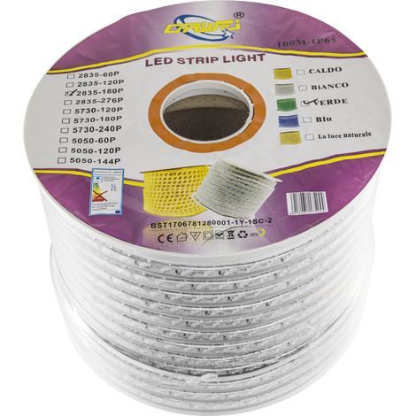 Striscia Led Esterna 5m Strip Luce Verde Tripla Fila Flessibile Impermeabile (1/2)