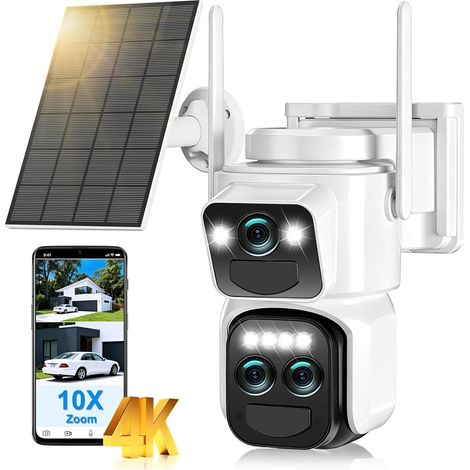 Caméra de Surveillance WiFi Exterieure Solaire avec Panneau,Vision Vocturne,Alarme,Batterie,2.4GHZ,Audio Bidirectionnel,Suivi Automatique,355° PTZ (1/5)
