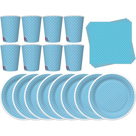 Set di tazze e piatti a pois blu e bianchi (1/4)