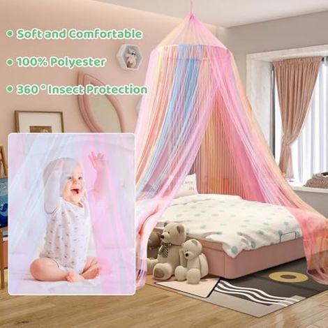 Moustiquaire de Lit, Ciel de Lit Fille, Arc-en-Ciel Moustiquaire pour Lit Double Simple, Ciel de Lit Enfant pour Voyage et Maison Indoor Outdoor (1/4)