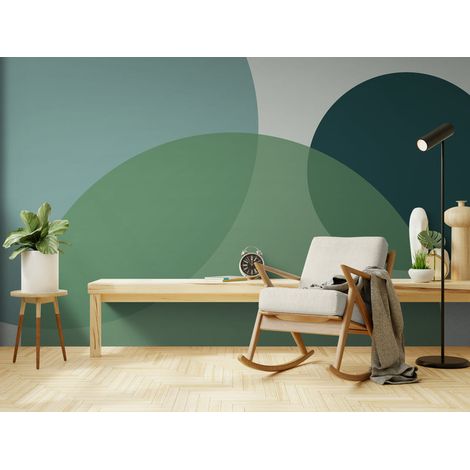 Papier Peint Géométrique - Cercles vert - 150 x 250 cm (1/2)