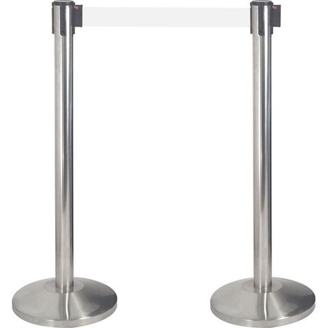 2 Colonnine Tendinastro 3 metri in Acciaio Inox Spazzolato Ø36x101 cm Nastro Bianco (1/5)
