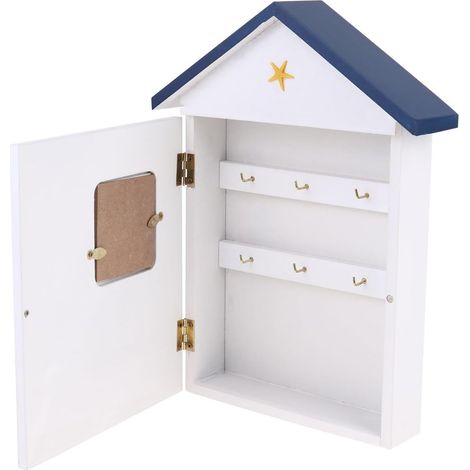 Boîte à Clés Murale pour Rangement Pratique en Bois de Style Méditerranéen Crochets Porte-clés Décorative de Maison L'entrée