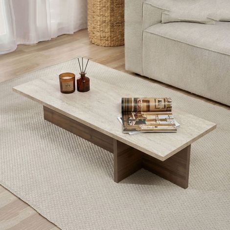 Mesa de Centro Marmorito, Forma Rectangular, Encimera de Madera Nobilitada, Color Blanco, 120x45x30h cm Marrón Nogal (1/5)