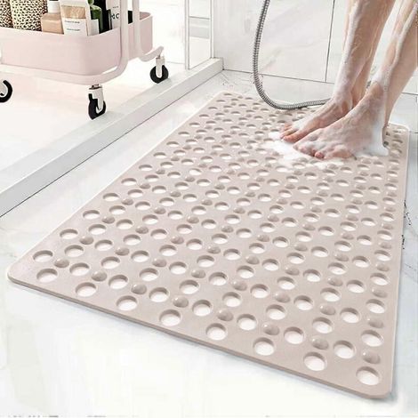 Tapis de bain antidérapant Sun Icon Power Grid, 79x43cm, kaki, pour baignoire/douche, trous drainage, séchage rapide, ventouses adhérentes (1/5)