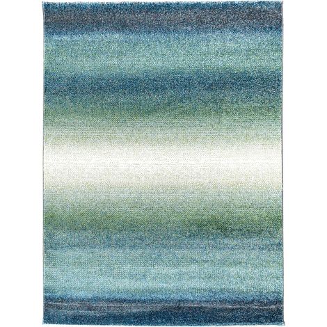 Tapis Chambre 60x110 bleu et bleu clair tissé motif géométrique BRADO (1/5)