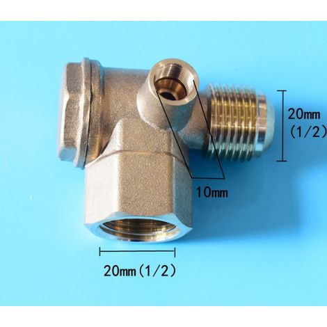 Clapet anti-retour pour compresseur d'air, corps en laiton, filetage interne 1/2« / filetage externe 1/2 » / raccords 1/8" (filetage interne), adapté aux réservoirs d'air comprimé et aux pompes à pist