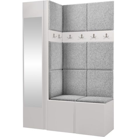 Conjunto para recibidor Hartford 277, Blanco, 186x124x46cm, Espejo, Aglomerado laminado, Tapiz, Colocada, Montada en la pared