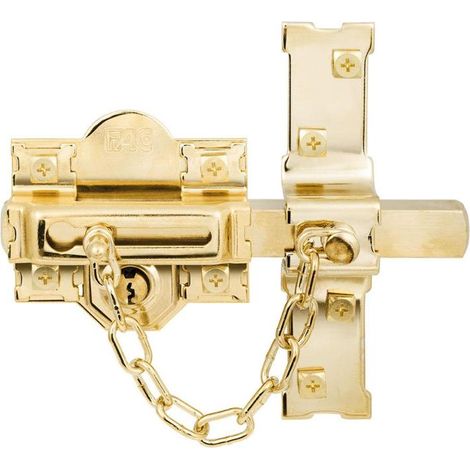 FAC cerrojo 307-l-80 b/70 dorada d , Cerrojo 307L de 80mm,con cadenilla de seguridadApertura derechaDoradoBombillo de 70mm tipo peraCon barra de acero calibrado de (1/3)