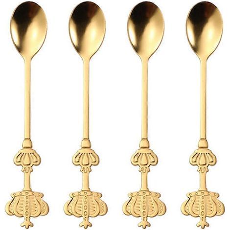 Lot de 4 cuillères en acier inoxydable : cuillères à café, cuillères à dessert et cuillères à sucre.-15.10X2.50X1.50CM-Golden (1/4)