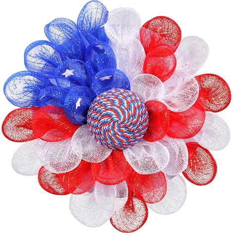 Couronne classique en maille rouge, blanche et bleue, décoration de porte pour la fête de l'Indépendance, décoration patriotique d'extérieur (1/5)
