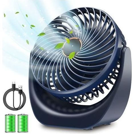 Ventilateur bureau silencieux usb avec Rechargeable Batterie 4000mAh,5 Vitesse petit ventilateur table pour La Chambre,domair,cuisine mini ventilateur portable (Bleu) (1/5)