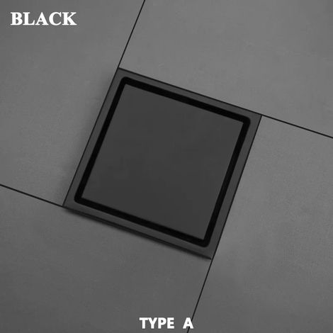 (Matte Black A)High Quality Brushed Gold Tile Invisible Embedded Grid Bathroom Shower Insect-Proof And Odor-Proof 15cm15cm Square Floor Drain (1/4)