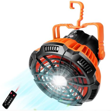 2-in-1 Camping-Ventilatorlampe mit externem Akku, Hängeventilator für Zelt und Angeln.