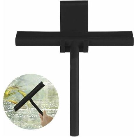 Grattoir de douche en silicone noir, grattoir de nettoyage de vitres avec crochets pour salle de bain, cuisine, miroir, fenêtre, vitre de voiture (1/4)