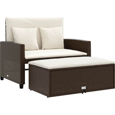 Maison Exclusive - Canapé de jardin avec coussins 2 places marron résine tressée (1/5)