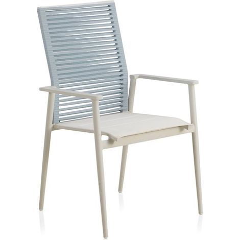 x4 chaises extérieur aluminium blanc dossier tressé corde bleu clair - blanc et bleu clair tressé (1/5)
