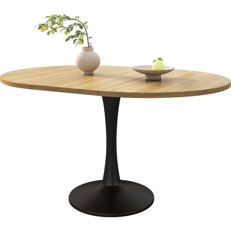 ELVMI Ausziehbarer Esstisch Oval 1 Ausziehplatte für Wohnzimmer aus MDF Eiche 140 x 100 x 75 cm (1/5)