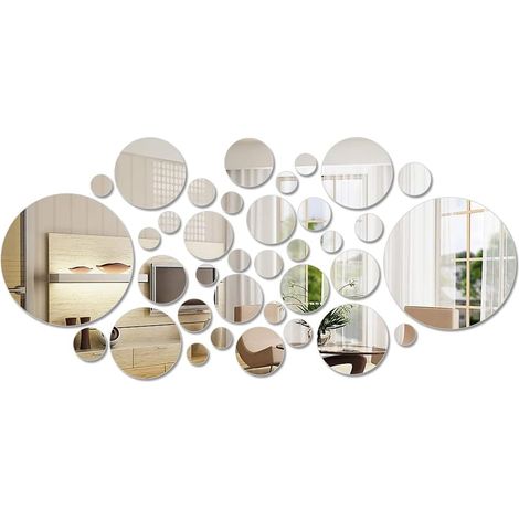 Miroir Adhesif Rond - 36 Pièces en Acrylique - Diamètre 2,2 à 15 cm - Décoration Murale pour Salon Chambre et Cuisine