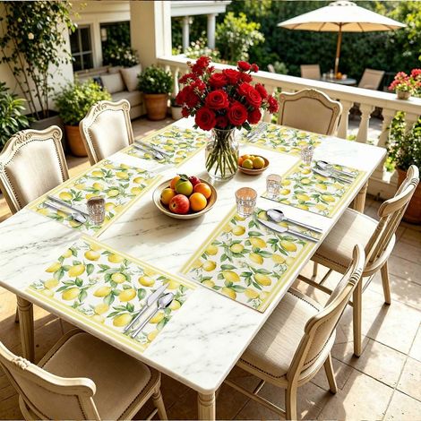 Lot de 1/4/6 sets de table élégants à motif citron central, en lin, 31 à 45 cm, style lumineux, pour terrasse, barbecue et repas en plein air, cadeau idéal pour les fêtes, une pendaison de crémaillère (1/4)