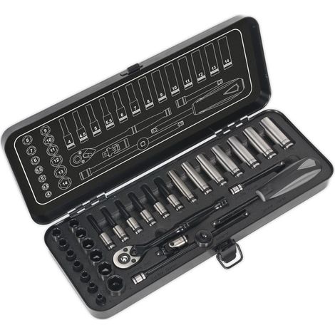 Sealey Premier Black Socket Set 1/4""Sq Drive 32pc AK7970