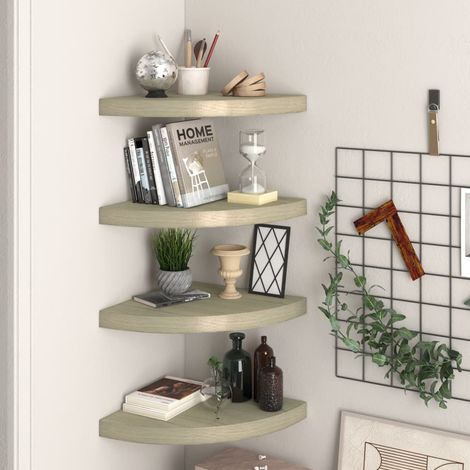 Étagères d'angle flottantes 4 pcs-Étagère murale-Étagère Suspendue chêne 35x35x3,8 cm MDF 605330 (1/5)