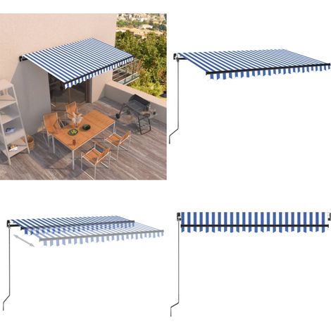 Auvent manuel rétractable 400x350 cm Bleu et blanc - Auvent Pliable - Store Extérieur - Abri Solaire - Parasol - Protection Soleil - Home & Living (1/5)