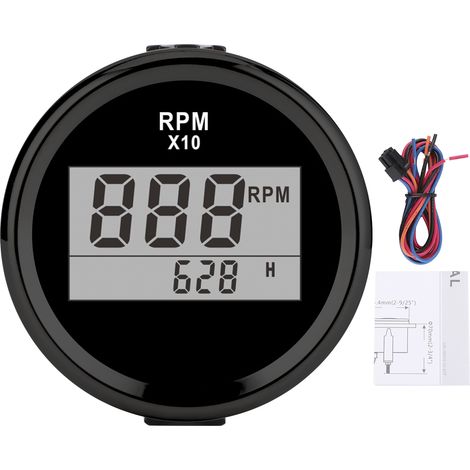 Digitaler Drehzahlmesser 0–9990 U/min, wasserdicht nach IP67, rote Hintergrundbeleuchtung, 52 mm/2 Zoll LCD-Display, 9–32 V Stromversorgung, schwarzes Zifferblatt, schwarze Abdeckung (1/5)
