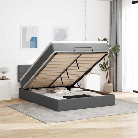 Cama otomana con colchón LED gris oscuro 140x190 cm tela (1/5)