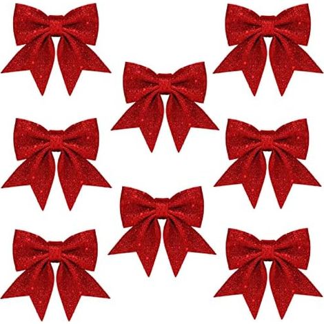 nœuds rouges de Noël, nœuds rouges pailletés pour sapin de Noël, décorations pour couronnes et sapins de Noël (1/5)