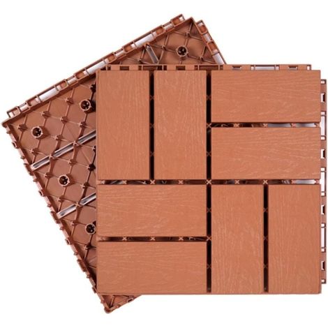 Terrasse carrée en Bois-Plastique, tuiles Composites emboîtables, terrasse extérieure, toits, Jardins, patios, parquet à Pose Automatique(Brick Red,3030cm,1pcs) (1/4)