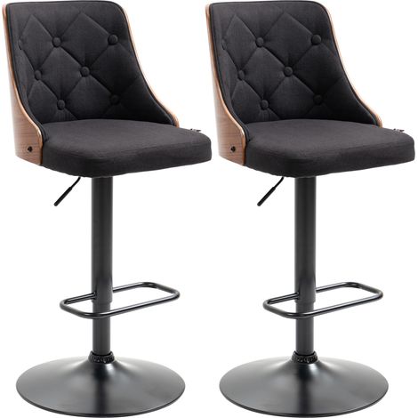 Tabourets de bar réglables hauteur rotatifs 360° lot de 2, tissu capitonné avec repose-pieds