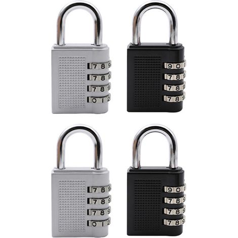Cadenas mécanique à combinaison en alliage de zinc, grande capacité (4 yards), pour usage transfrontalier, salle de sport, piscine, armoire, modèle 214UH (2 argentés + 2 noirs, modèle 214UH Lite).