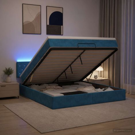 Cama tipo otomana con colchón y LED Azul oscuro 140 x 200 cm (1/5)