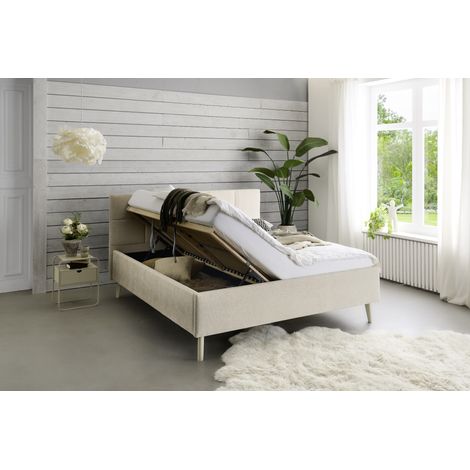 Meise Möbel Stauraumbett Nova 180x200 cm Doppelbett Bettkasten & Lattenrost (Federholzrahmen) Webstoff Champagner Holzfuß sandfarbig (1/5)