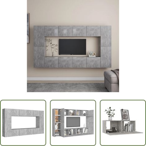 Meuble tv gris béton - Ensemble de meubles TV 8 pcs Gris béton Bois d'ingénierie (1/5)