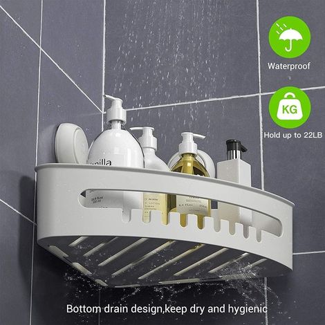 Douche d'Angle Ventouse sans Perçage Etagere Salle de Bain Amovible Serviteur de Douche sans Perçage pour Salle de Bain Cusine Chambre Salon Triangle Panier Rangement pour Shampoing (1/5)