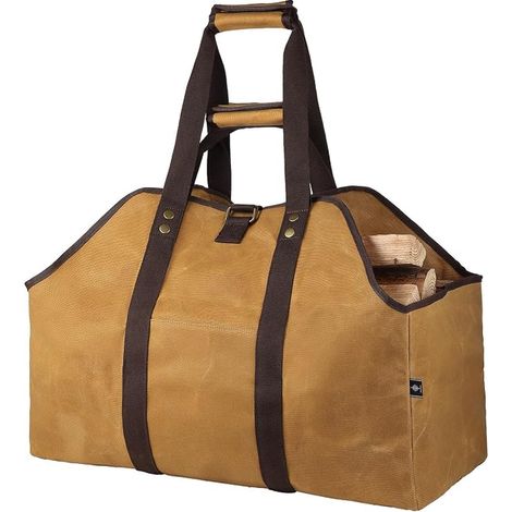 Canvas Log Rack with Shoulder Strap and Top Handles Cushion for Easy Transportation, Yellow (1/5)