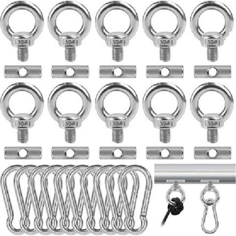 Lot de 10 Arrêts de Rail D'auvent avec Mousqueton en Acier Inoxydable Crochet de Fixation Auvent Caravane Tente de Camping Rail (1/4)