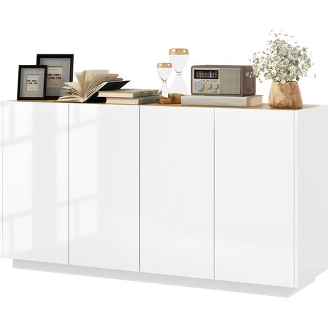 Weiß lackiertes Küchen-Sideboard mit 4 Türen, Soft-Close-Mechanismus und verstellbaren Einlegeböden, 140 x 40 x 75 cm