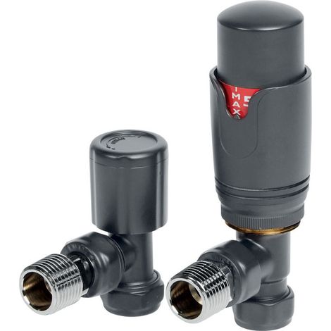 Signature Round Thermostatic Angled Radiator Valve Pair - Anthracite