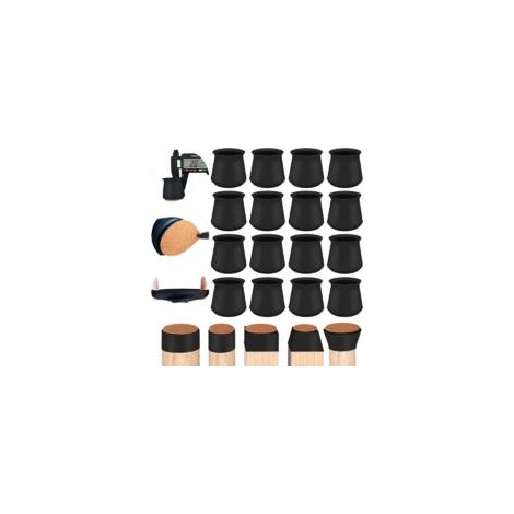 Protections pour pieds de chaise, lot de 16 protections épaisses en silicone avec patins en feutre, protections rondes/carrées pour pieds de chaise et de table (petite taille, noir) (1/5)