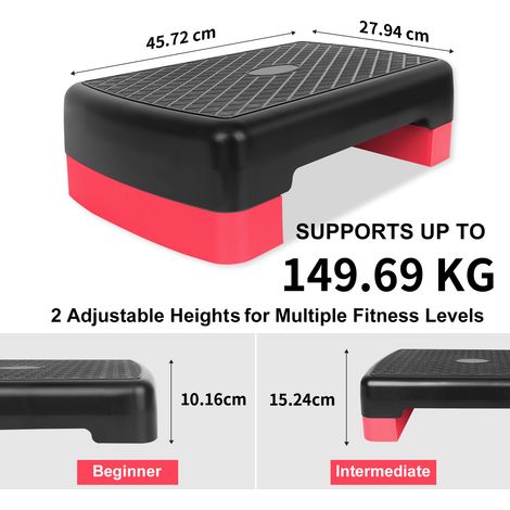 Plateforme marche rouge 45,72cm. Hauteur ajustable 10,16-15,24cm,stepper aérobie compact avec rangement facile. (1/5)