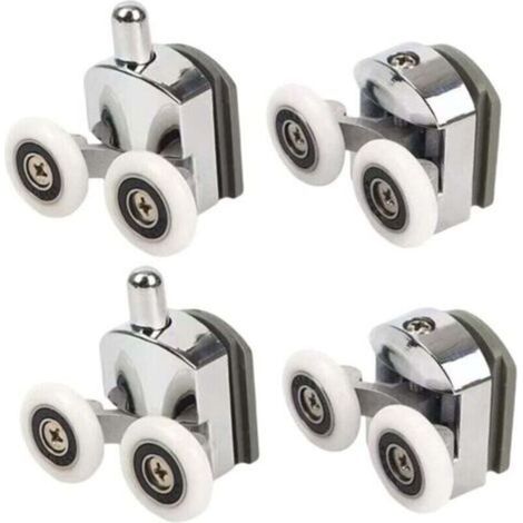 Paryou – Roulettes de douche 4 pièces – Rouleaux doubles supérieurs et inférieurs – Pour verre de 4 à 6 mm d'épaisseur – Diamètre 23 mm