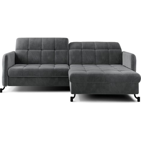 Canapé d'angle convertible velours avec coffre de rangement LORI angle droit-Gris foncé-angle droit (1/5)