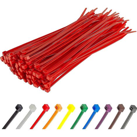 Lange, robuste silberne Kabelbinder, 370 mm x 4,8 mm, 100er-Packung, aus hochwertigem Nylon, 200 mm x 4,8 mm Reißverschluss, rot