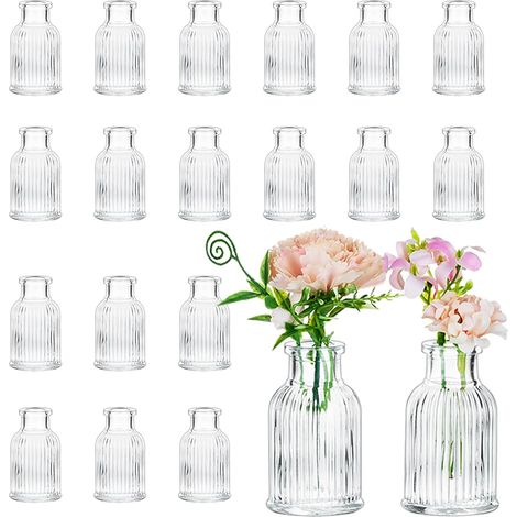 Lot de 20 mini vases en verre pour fleurs - 7,2 cm H x 4,2 cm - Vase vintage pour décoration de table de mariage