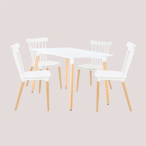 Set Mesa de Comedor Rectangular en Madera de Haya y MDF (120x80 cm) y 4 Sillas Royal SKLUM (1/5)